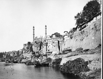 Pachganga Ghat and the Aurangzeb Mosque, Benares, c.1860-70s by European Photographer